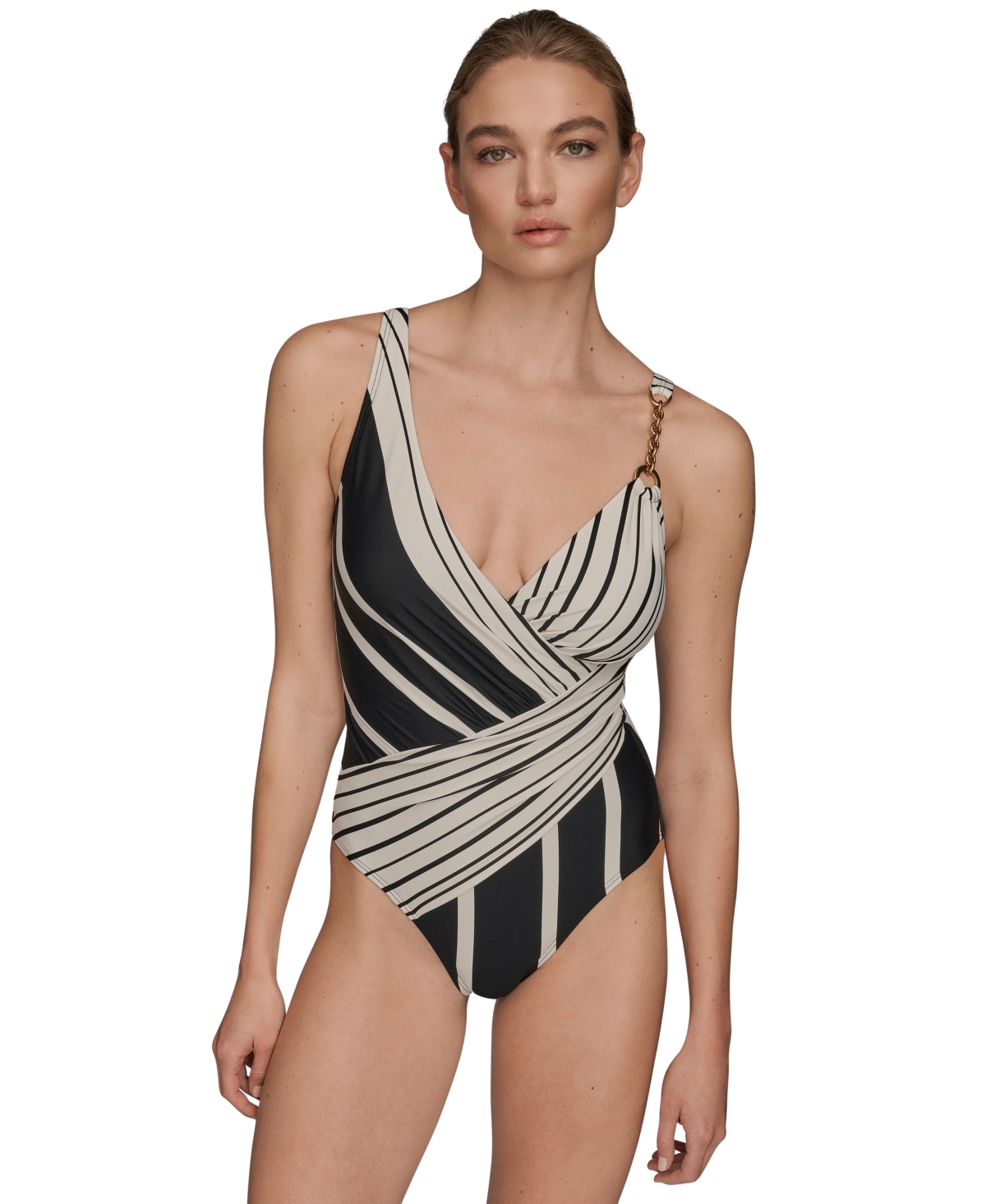 Donna Karan Women's Wrap Front One-piece Swimsuit In Black