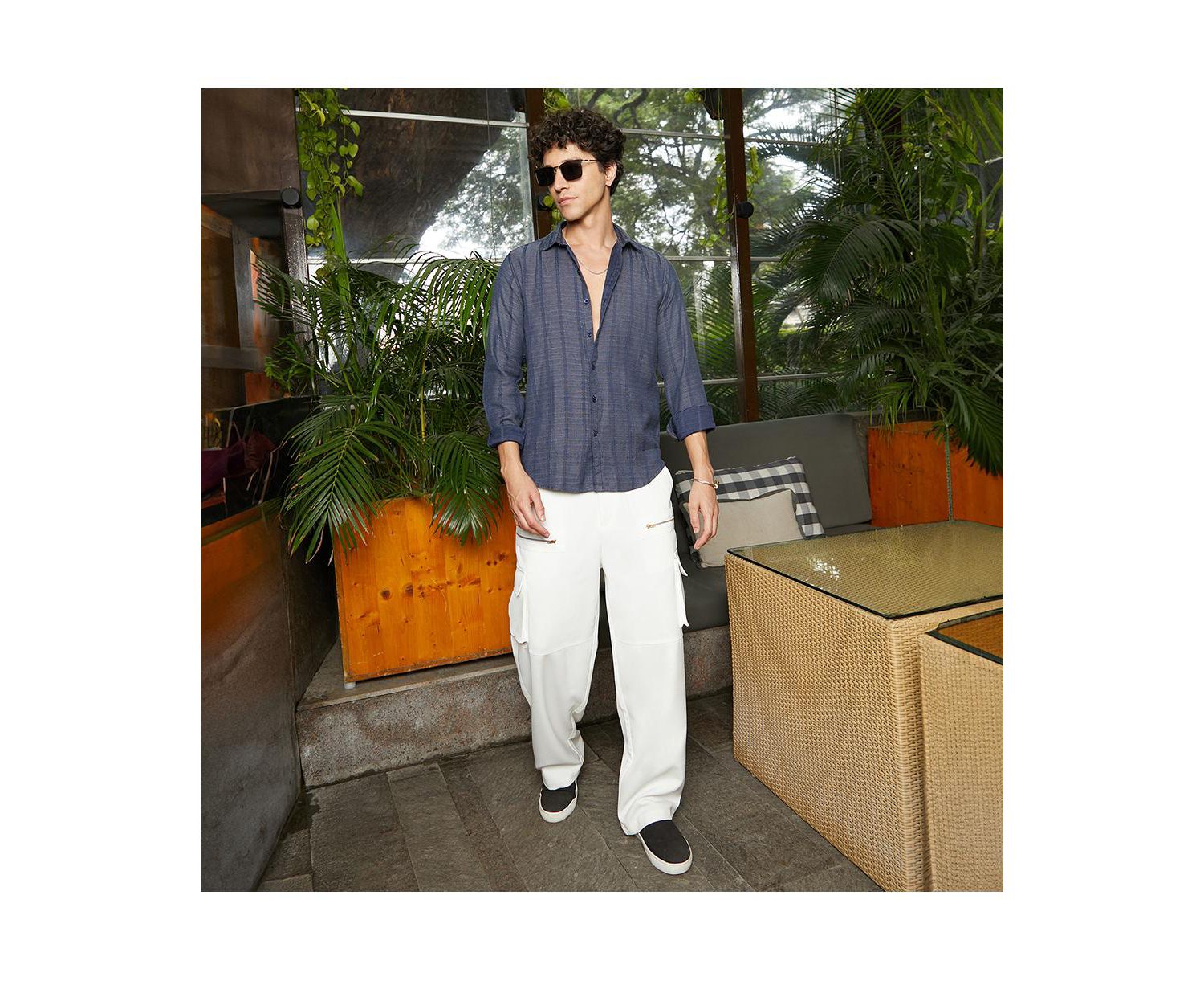 Men's Contrast-Weave Relaxed Shirt