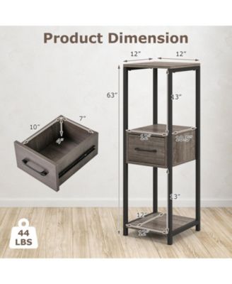 3 Tier Tall Metal Plant Stand with Drawer for Balcony Office 12" x 12" x 36"