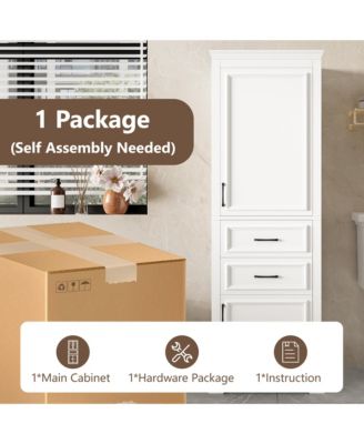 71 Inch Freestanding Bathroom Cabinet with Drawers Space Saving Storage Cabinet with Adjustable and Fixed Shelves