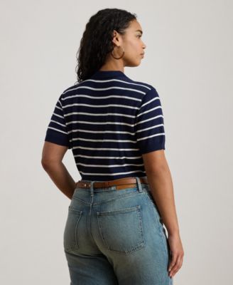 Plus Size Striped Polo Sweater