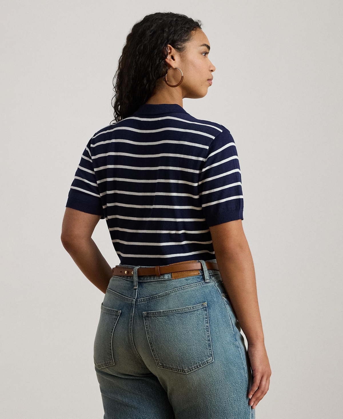 Lauren Ralph Plus Striped Polo Sweater