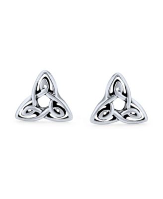 Set of 2 Ancient Small Celtic Irish Infinity Love Knot Trinity Symbol & Round Triskele Stud Earrings Oxidized Sterling Silver