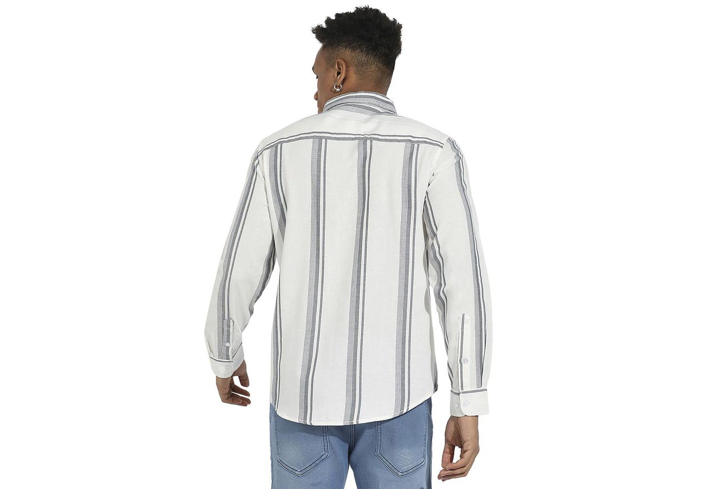 Мужская рубашка Cahoot Campus Sutra White & Dark Grey Barcode Striped, цвет: Белый — фото 2