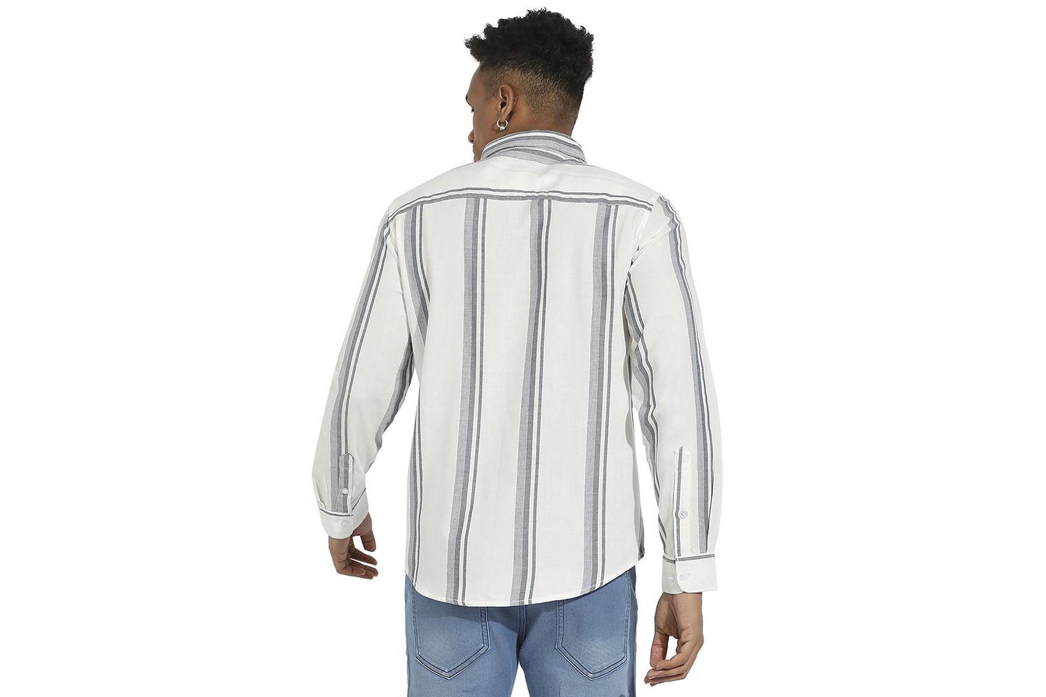 Men's White & Dark Grey Barcode Striped Shirt