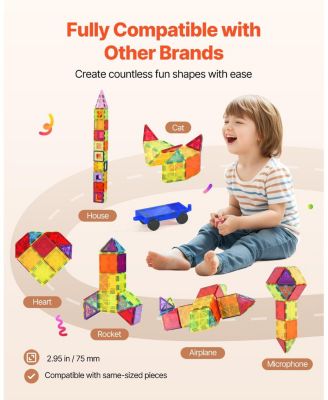 Magnetic Tiles, 121 PCS Building Blocks with 2 Car Bases & 26 Cards, STEM Educational Construction Toy for Kids Ages 5+