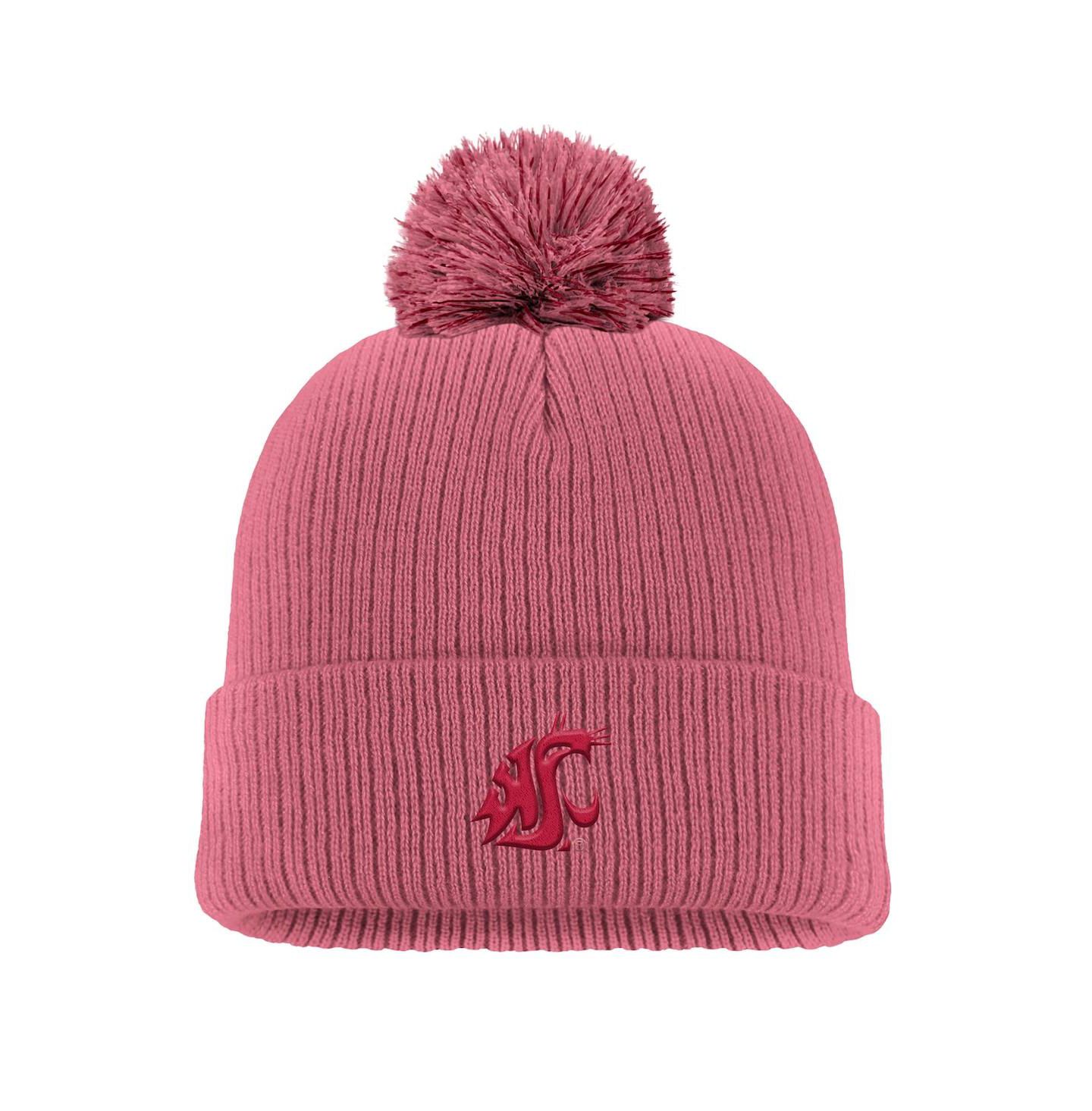 Мужская шапка Nike Pink Washington State Cougars Tonal Peak Cuffed Knit Hat with Pom — фото 1