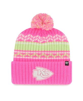 Big Girls Pink Kansas City Chiefs Polar Vortex Cuffed Knit Hat with Pom