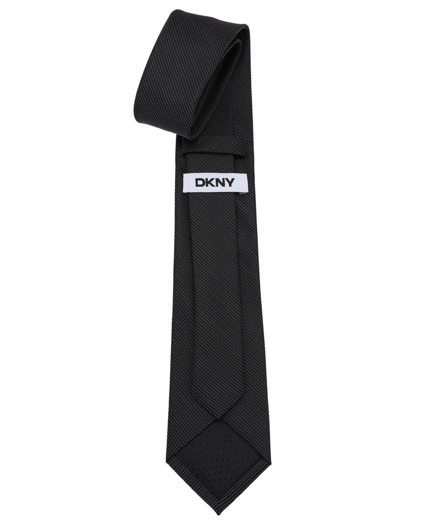 Мужской узкий галстук DKNY в мелкий горошек, цвет: Чёрный / Белый — фото 3