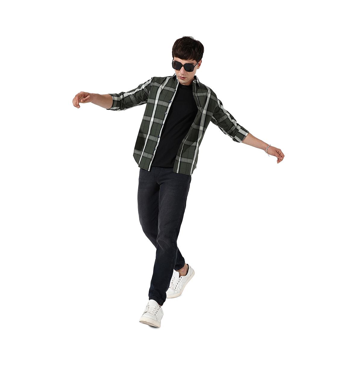 Campus Sutra Men's Tartan Plaid Dark Green Shirt.