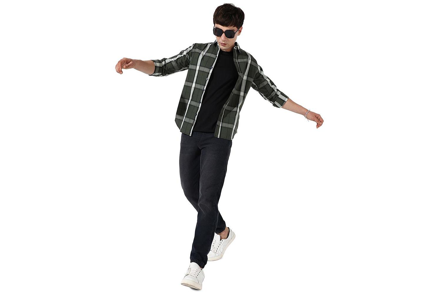 Men's Tartan Plaid Dark Green Shirt.