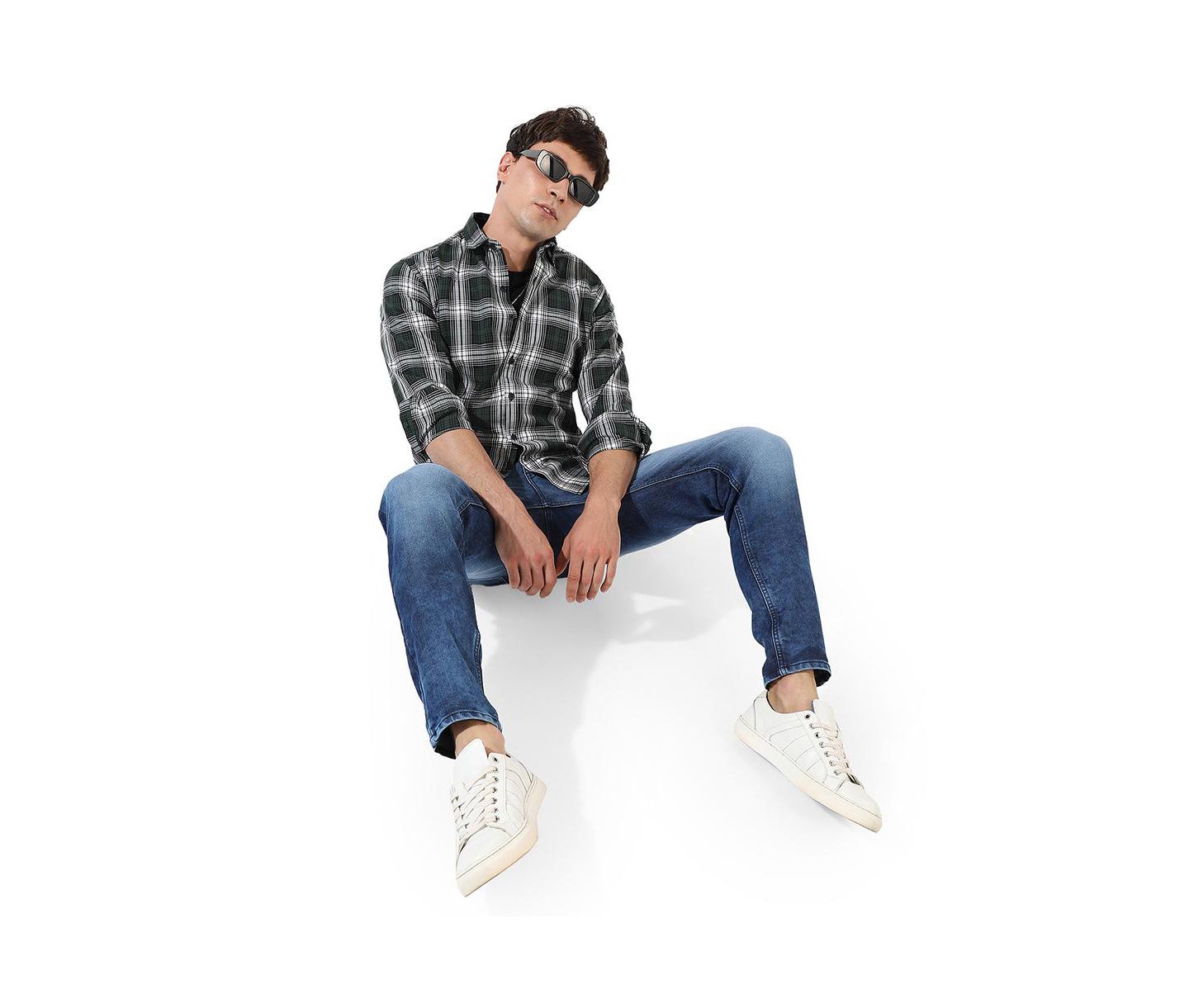 Мужская рубашка Cahoot Campus Sutra Green Checkered Regular Fit Casual, цвет: Зелёный — фото 5