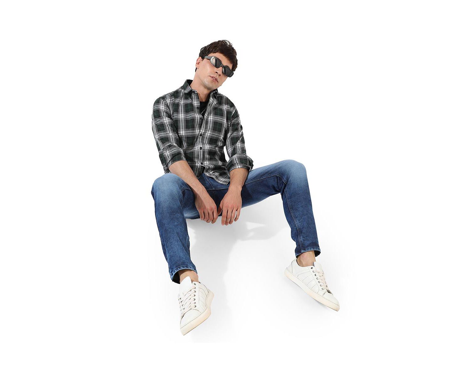 Men's Green Checkered Regular Fit Casual Shirt