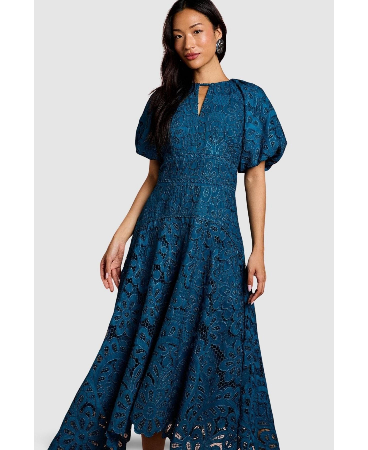 Coast Women's Lace Hanky Hem Puff Sleeve Dress