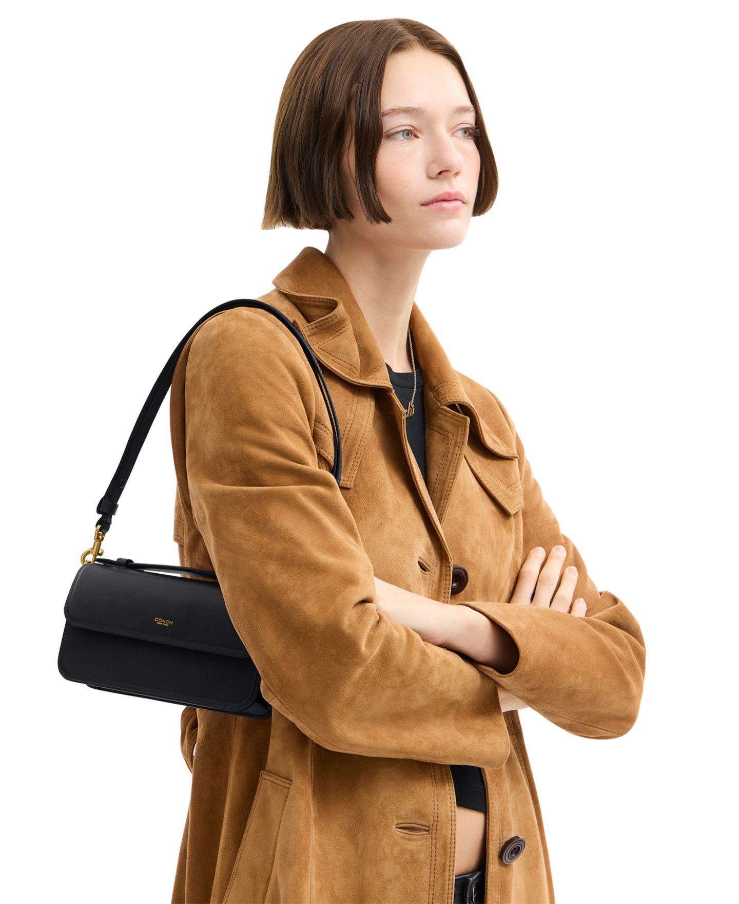 Женская сумка Coach Elora Small Leather Top Handle Shoulder, цвет: Латунный / Чёрный — фото 2