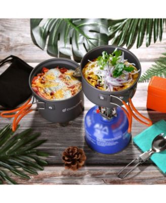 6pcs Camping Cookware Mess Kit with Lightweight Pot, Stove, Spork and Carry Mesh Bag, Great for Backpacking Outdoor Camping Hiking and Picnic