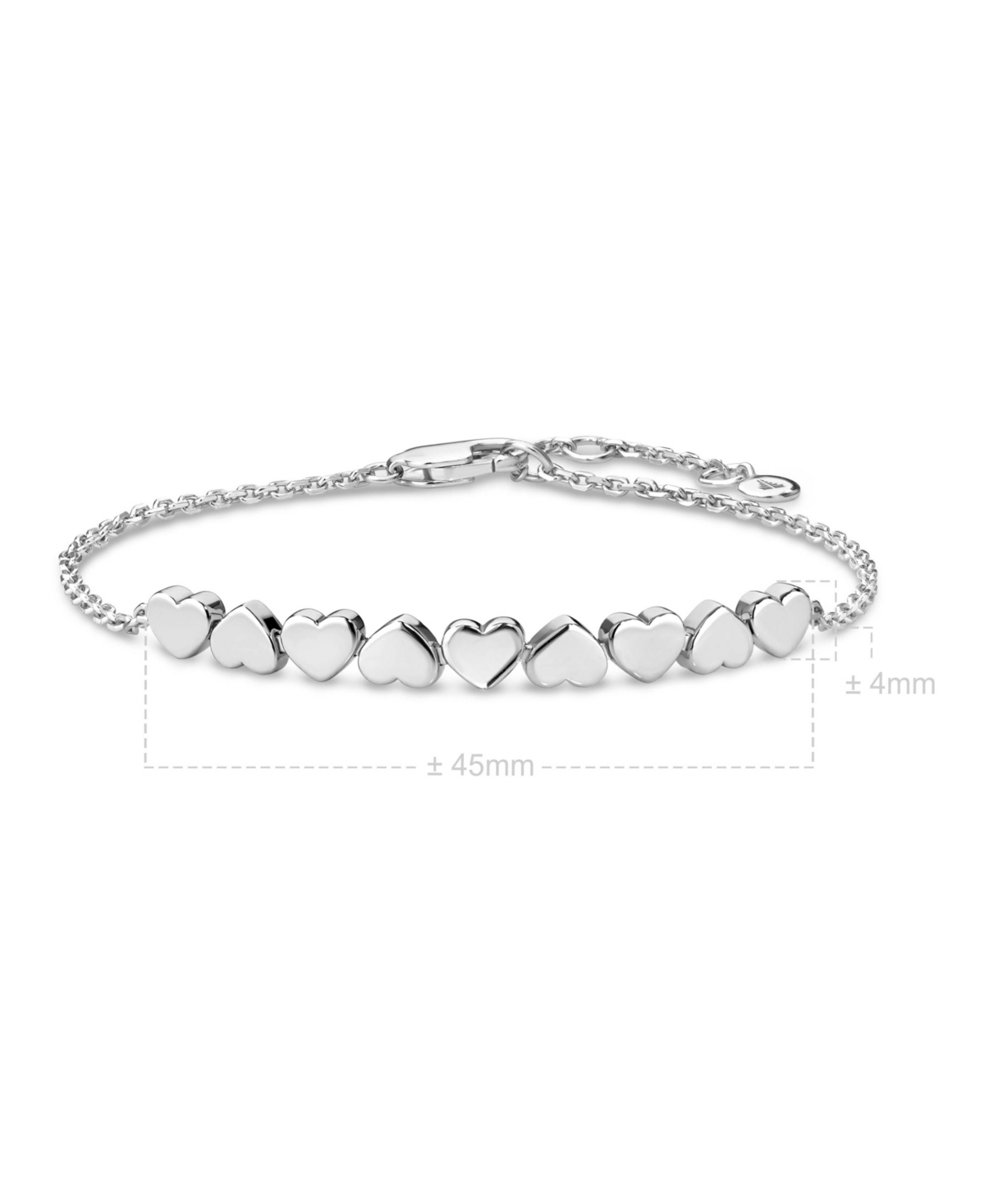 Devata Sweet Heart Chain Bracelet in Rhodium Plated Sterling Silver, Adj 6.5/7.0/7.5 inch