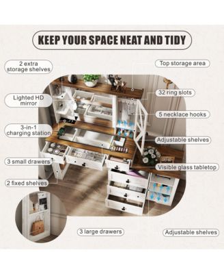 Vanity Desk with Storage Cabinet & Power Outlet