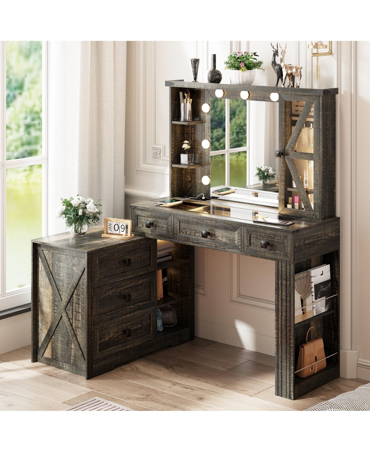 Vlsrka Vanity Makeup Desk with Mirror and Lights