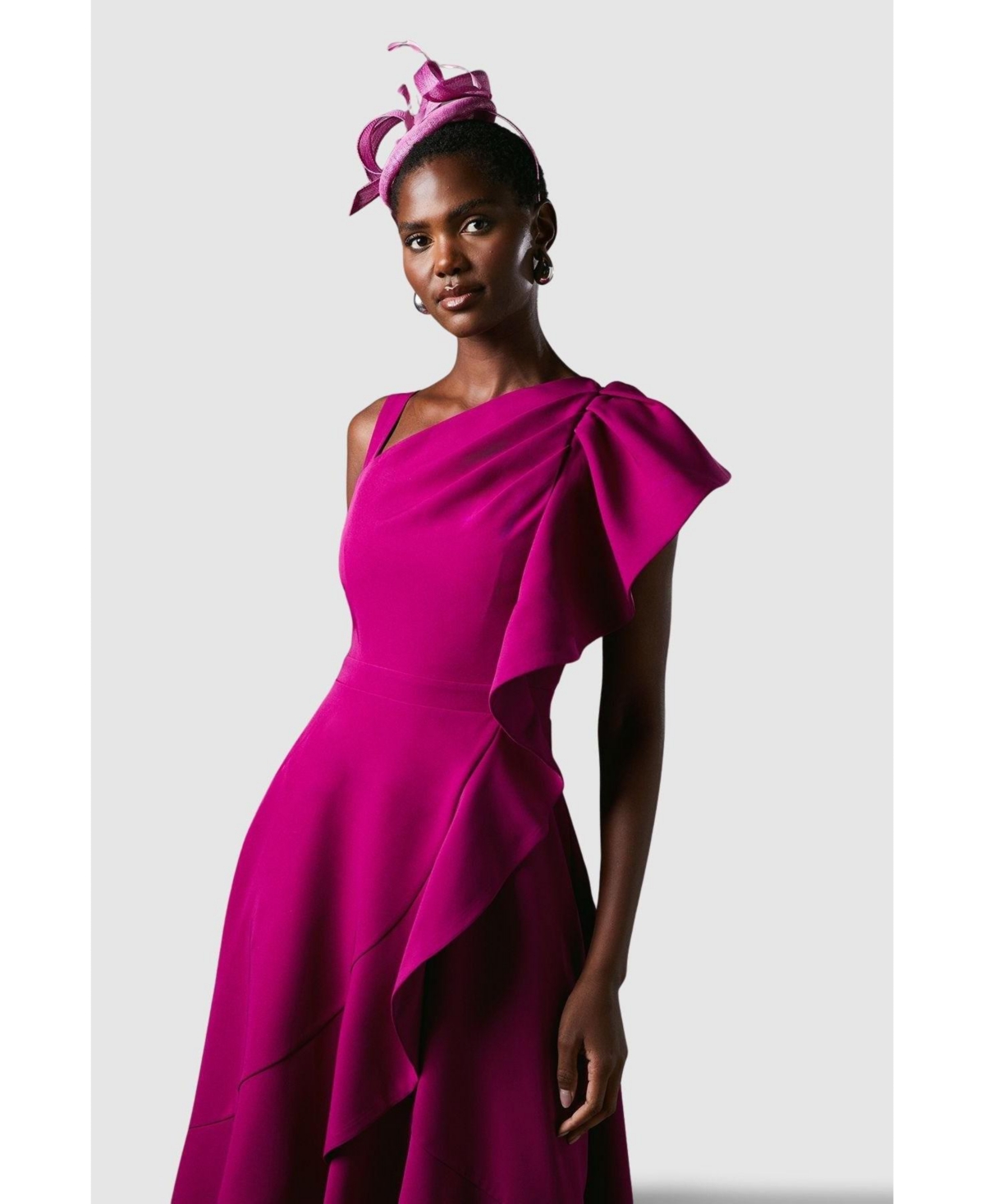 Coast Women's One Shoulder Crepe Ruffle Midi Dress