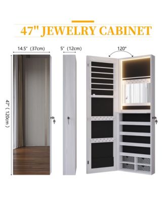 Wall/Door Mounted LED Jewelry Storage Mirror Cabinet