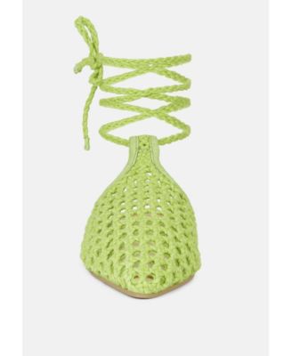 TUTSI Womens Handwoven Honeycomb Tie Up Flat Mules