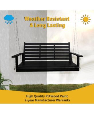 5 FT Extra Large 3-Seater Wooden Porch Swing, for Outdoor Patio Garden Yard (Deep Brown)