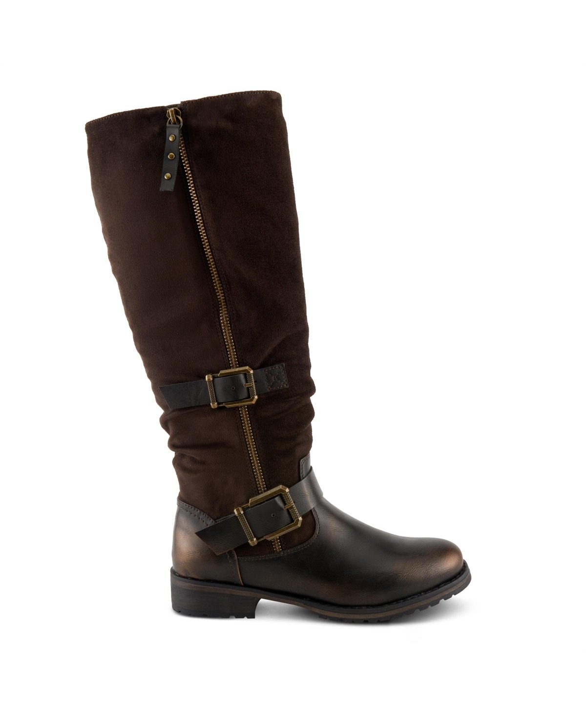 Patrizia Women's Misdreavus Metallic Burnished Tall Boot with Dual Buckles and Extended Calf Fit