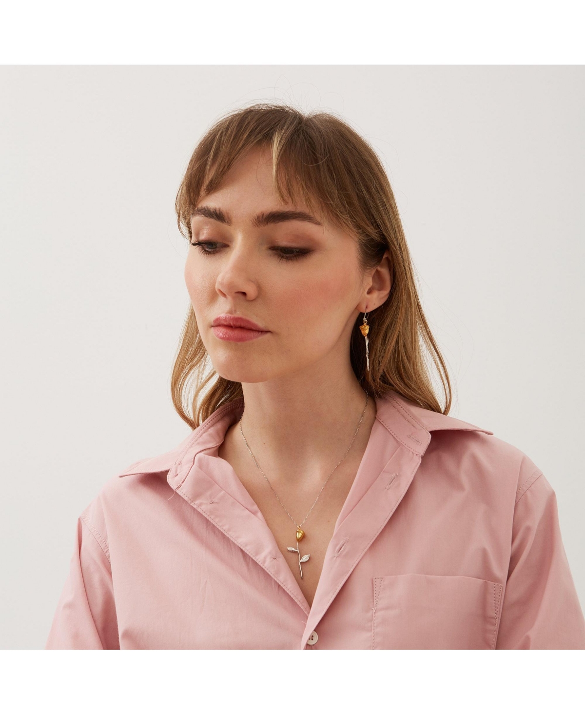 Spero London Safety Pin Gold Color Rose Sterling Silver Earring