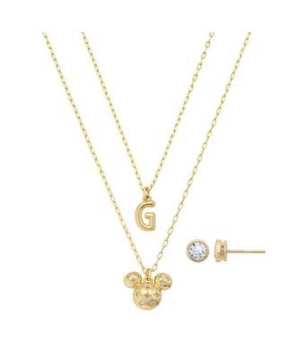 Disney Mickey Mouse Cubic Zirconia Initial Pendant Necklace and Earring Set - Gold G