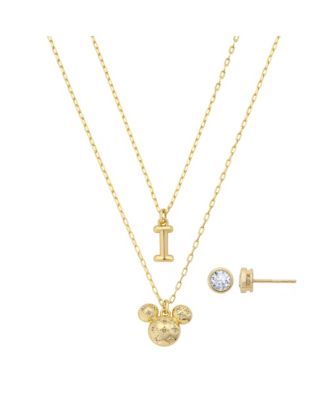 Disney Mickey Mouse Cubic Zirconia Initial Pendant Necklace and Earring Set - Gold I