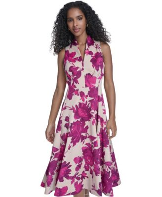 Women's V-Neck Printed Midi Dress