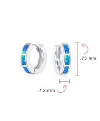 Set of 2 White & Blue Synthetic Opal Inlay Iridescent Huggie Hoop Earrings Sterling Silver