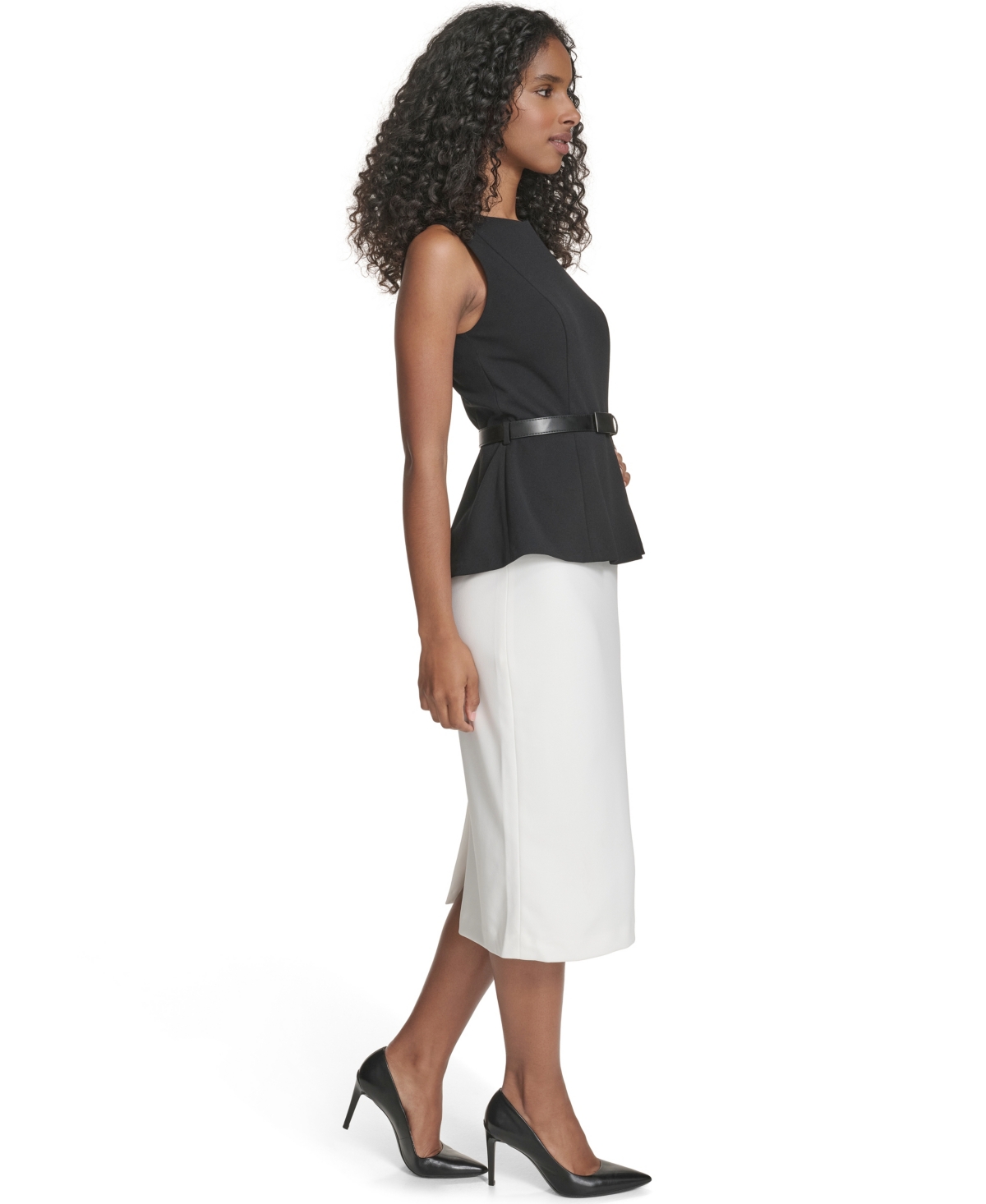 Calvin Klein Women's Crewneck Color-Block Midi Dress