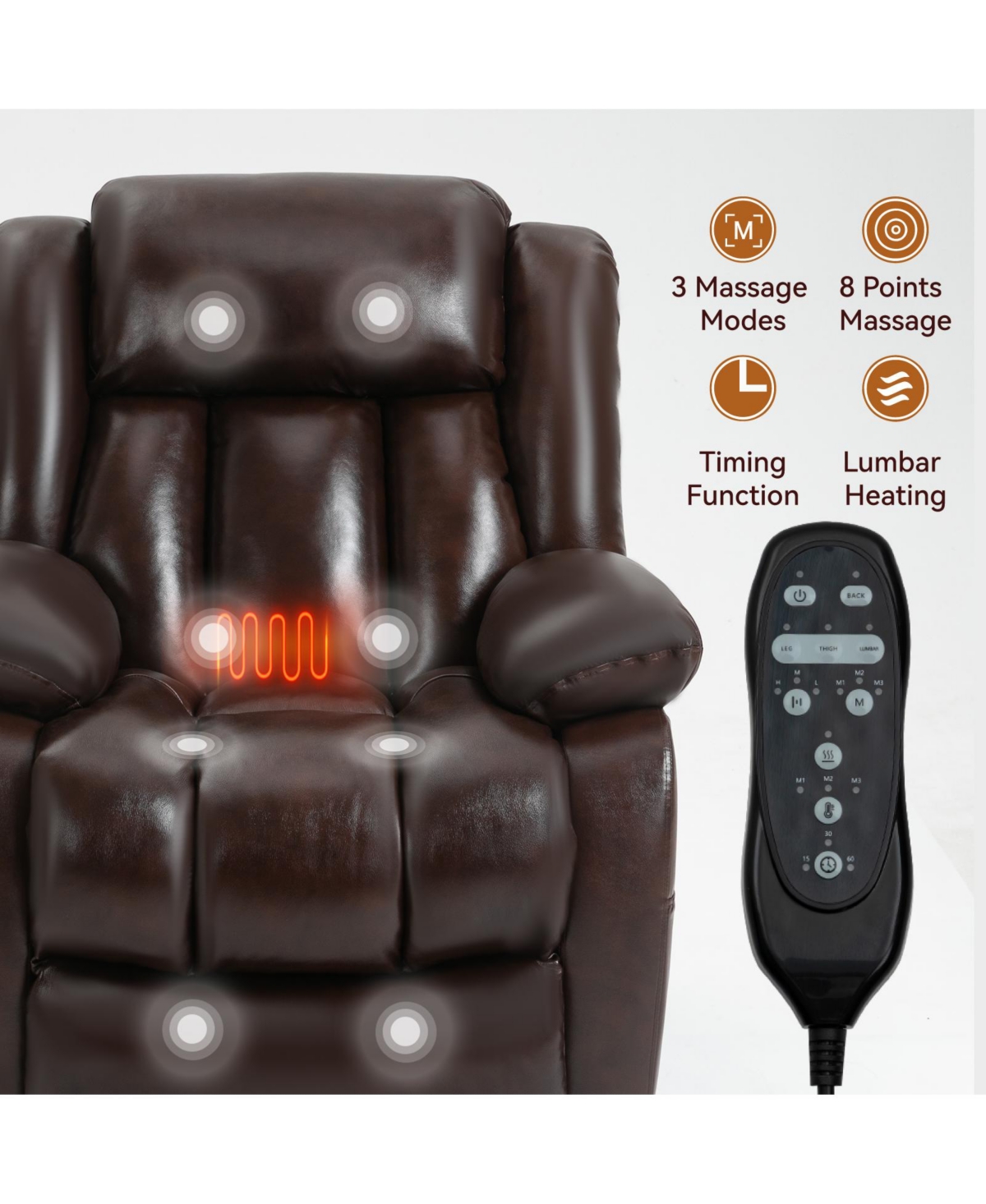 Clihome Dual Motor Infinite Position Up to 350 Lbs Electric Medium Genuine Leather Black Power Lift Recliner Chair with 8-Point Vibration Massage