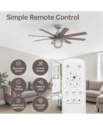 52-inch Grey Farmhouse 8-Blade Indoor Ceiling Fans with Light Kit and Remote Control Dc Motor Bubble Glass Lampshade