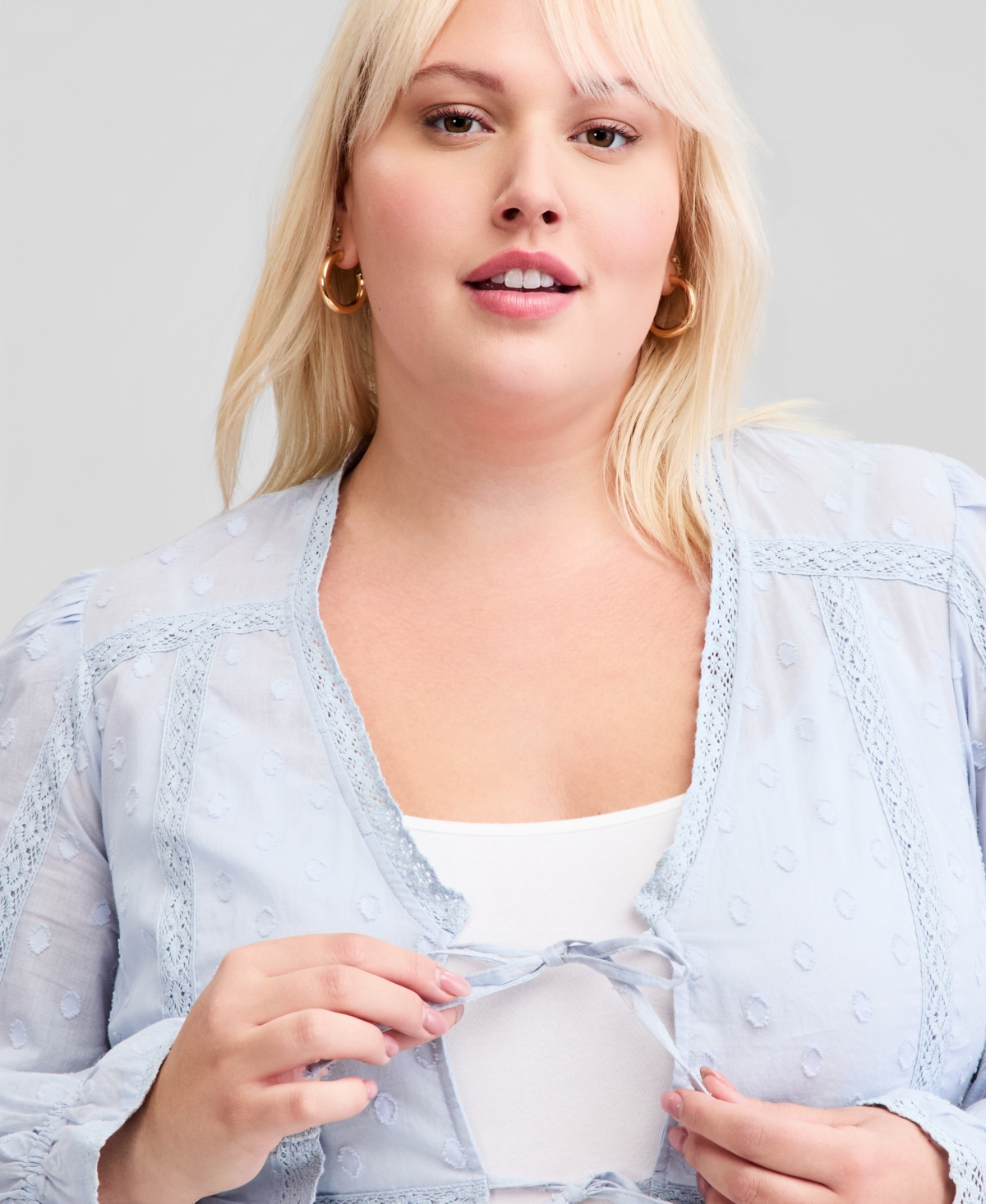 And Now This Trendy Plus Textured Tie-Front Cotton Top, Macy's Exclusive