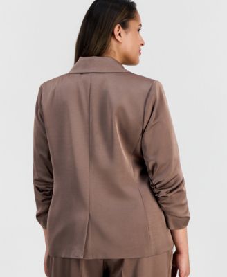 Plus Size Faux-Double-Breasted Satin Jacket 