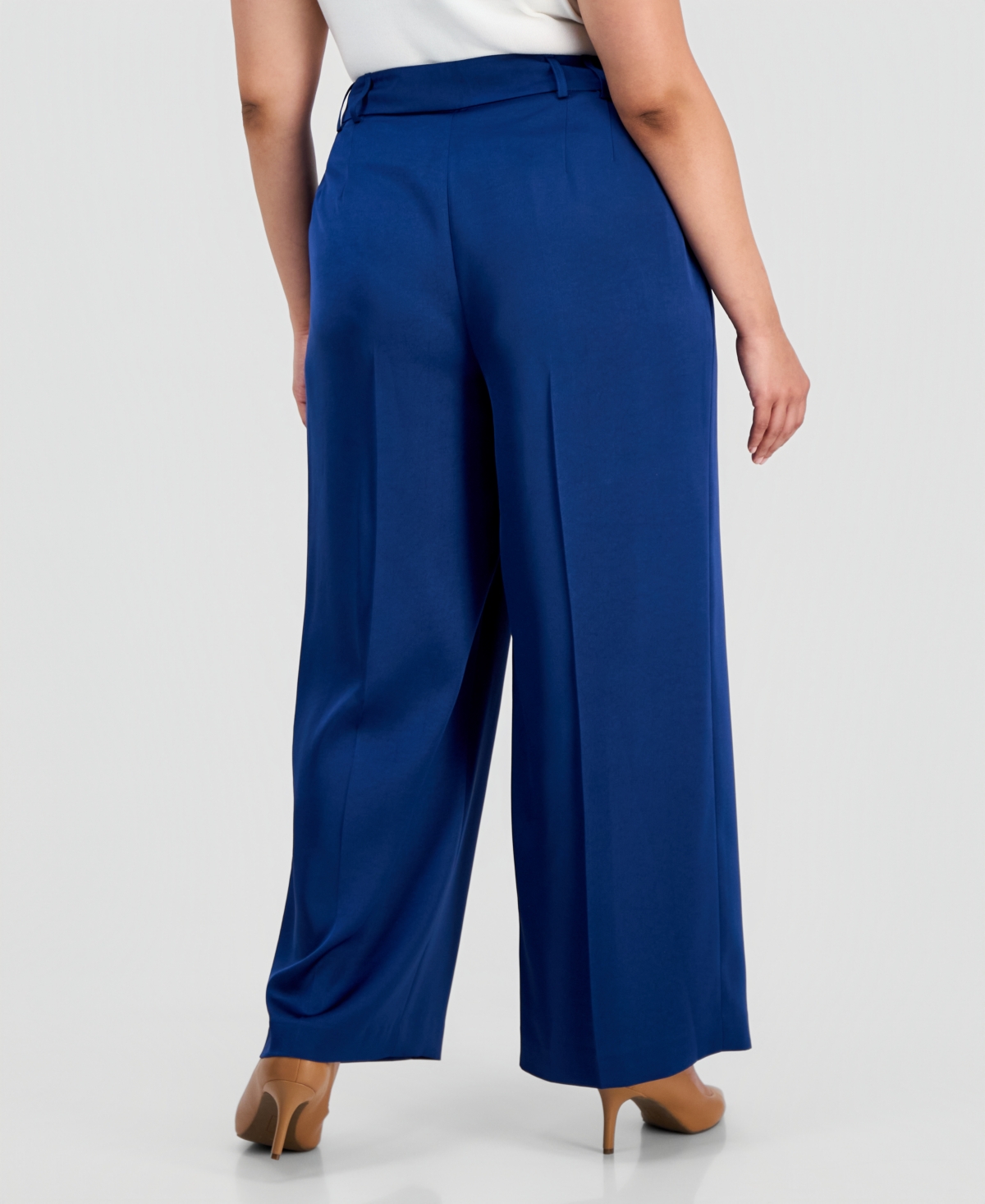 Tahari Asl Plus Pleat-Front Wide-Leg Satin Pants