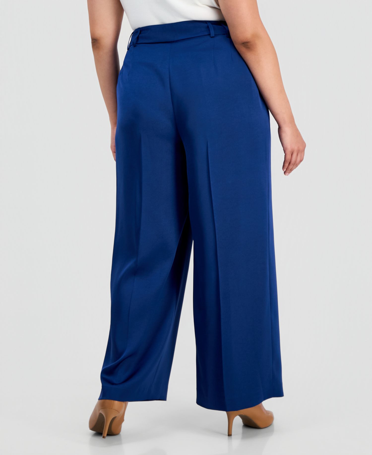 ASL Plus Size Pleat-Front Wide-Leg Satin Pants