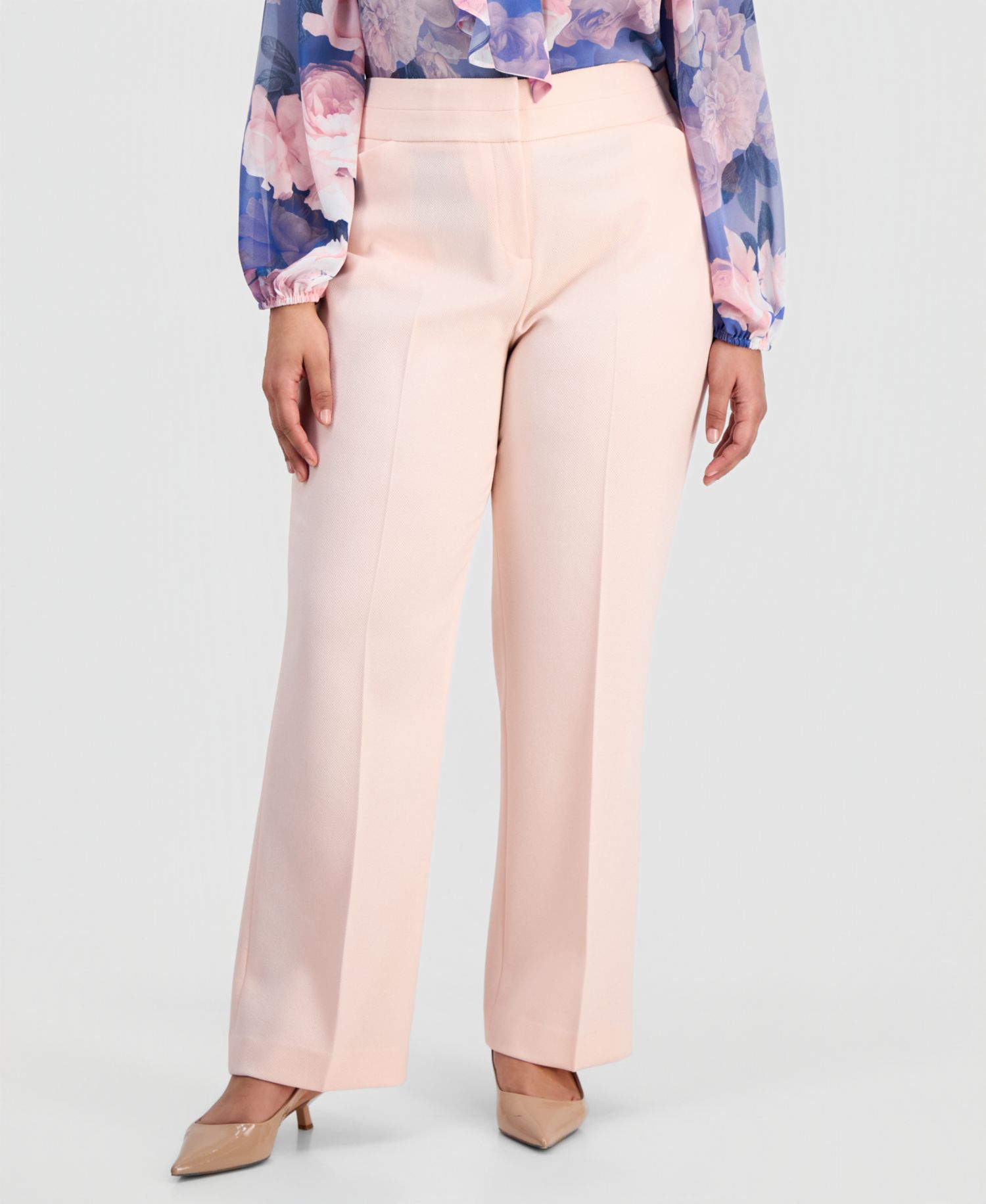 ASL Plus Size Press-Pleat High-Rise Bell-Bottom Pants