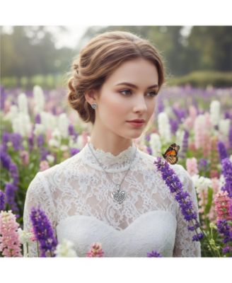 Celtic-Inspired Love Knot Necklace and Heart Stud Earrings Jewelry Set Oxidized Sterling Silver