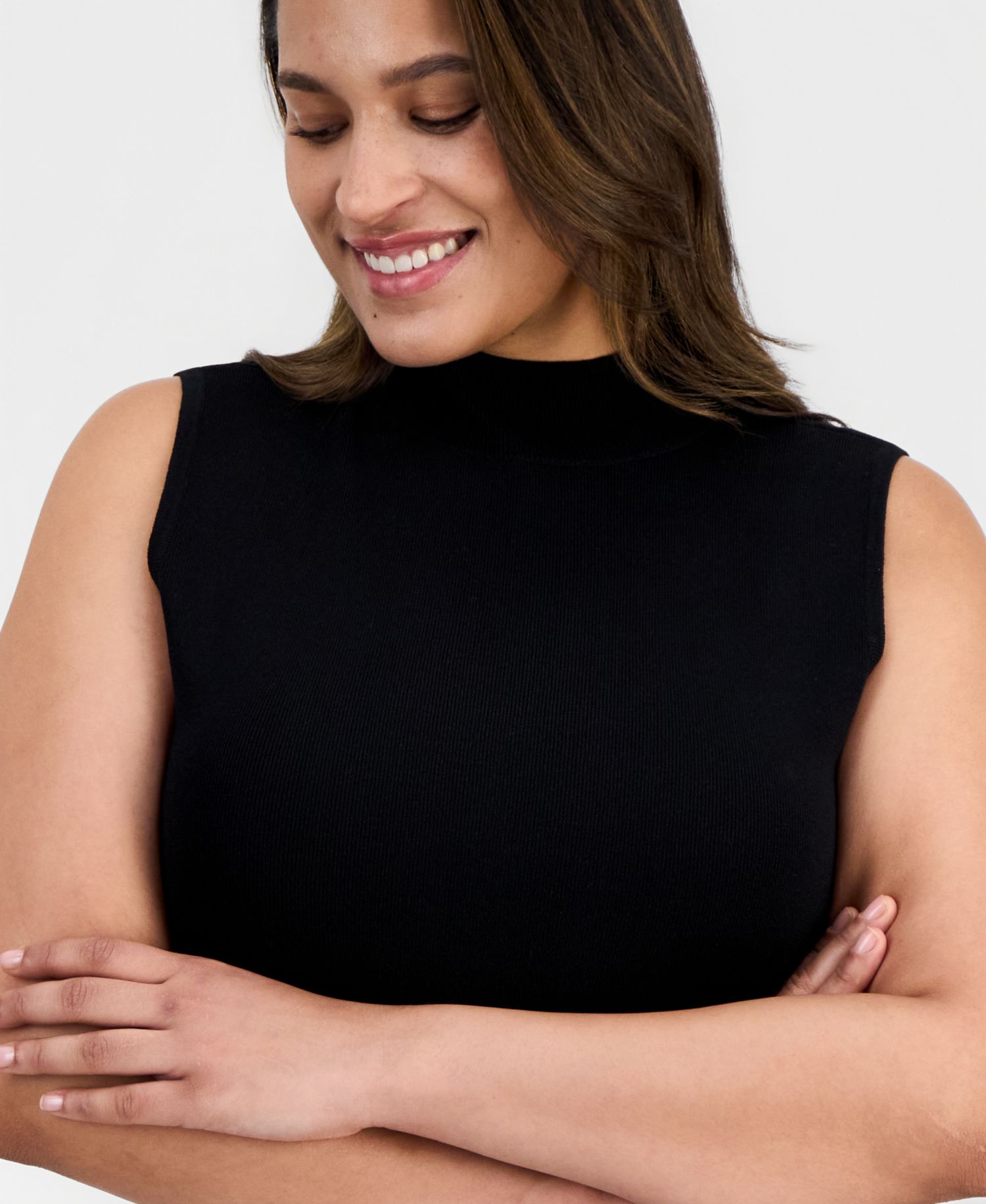 ASL Plus Size Mock-Neck Sleeveless Sweater