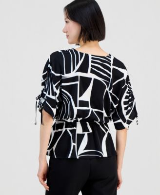 Women's Printed Surplice-Neck Elbow-Sleeve Blouse, Macy's Exclusive