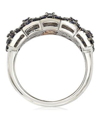 Suzy Levian Sterling Silver Sapphire & Created White Sapphire Floral Cluster Band Ring