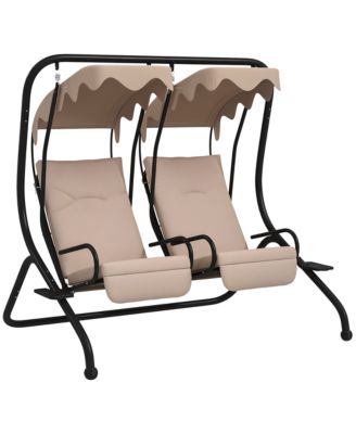 2-Seat Patio Swing Chair w/ Removable Canopy and Cup Holders,