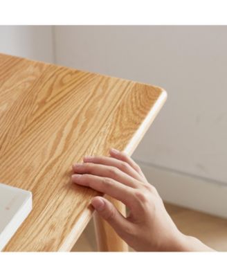 Solid Oak Wood Computer Desk with Drawer and Natural Wood Grain