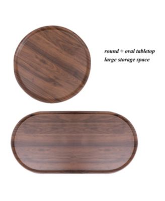 Modern 2-Tier Wood Side Table with Storage Shelf in Walnut Brown