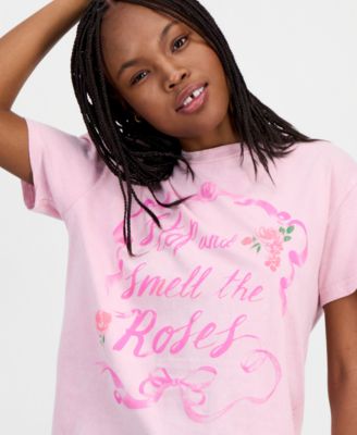 Juniors' Smell The Roses Mineral Wash T-Shirt