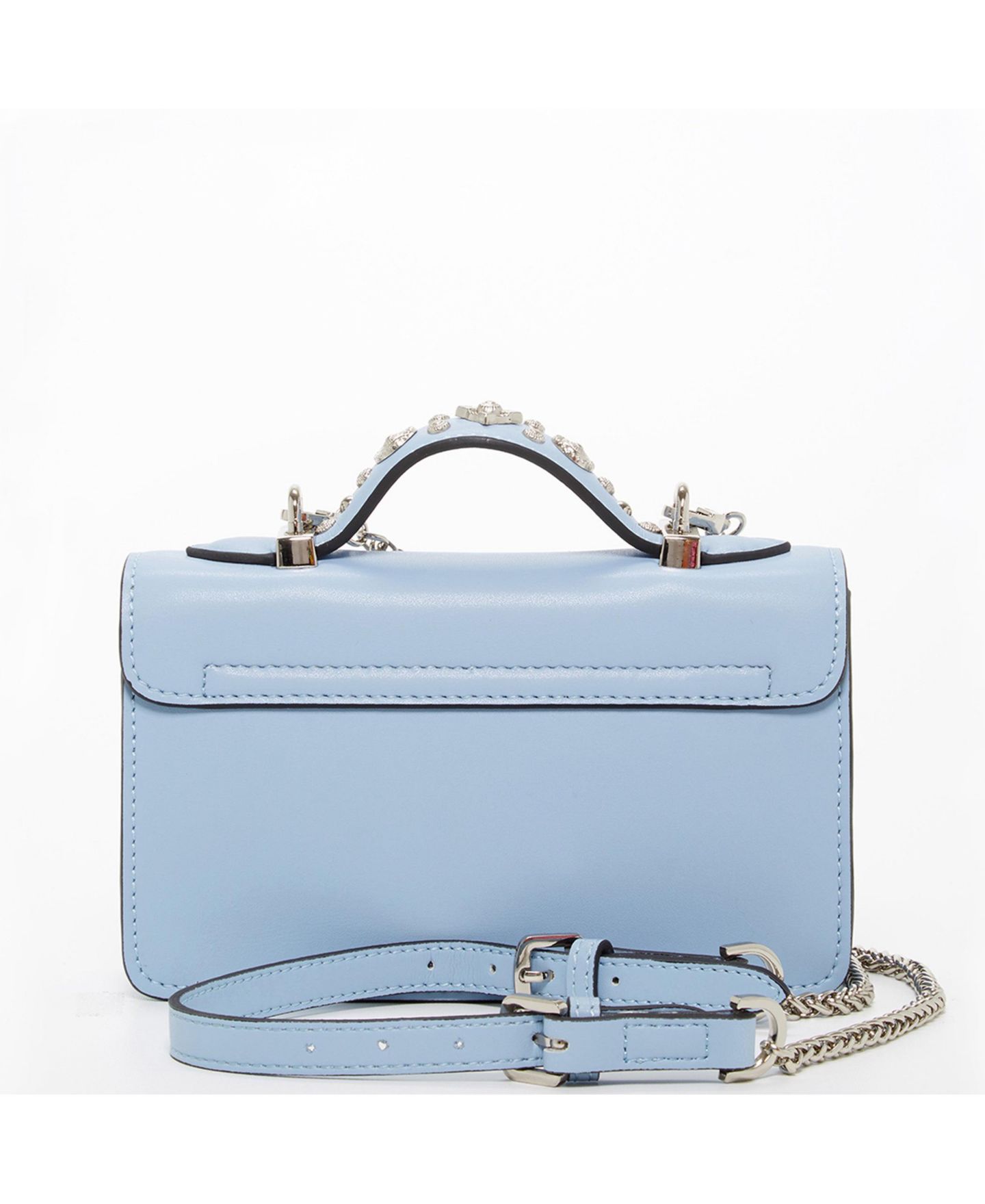 Женская сумка SUSU Small Leather Crossbody Bag Studded Purse Top Handle Structured Handbag, цвет: Синий / Пудрово-голубой — фото 5